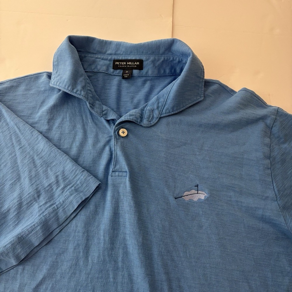 Peter Millar Polo Shirt Mens Medium Blue Stretch Crown Crafted Golf Pima